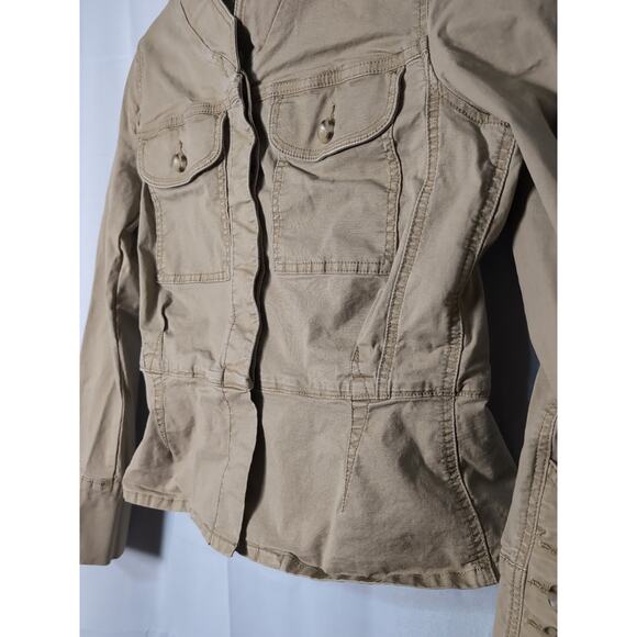 Cabi Women's Utility Jacket Khaki Canvas Peplum size M Button Up Pockets(508) - Picture 5 of 9